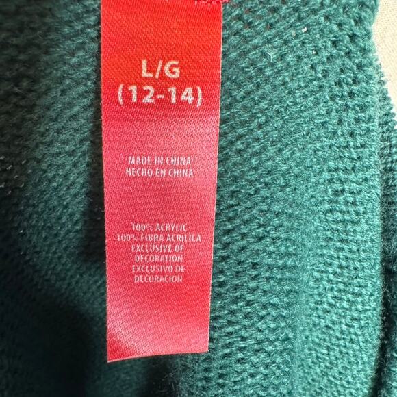Holiday Time Snowman Sweater Green Acrylic L 12-14 Christmas Embroidered - Picture 4 of 6